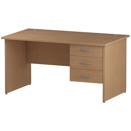 Trexus 1400mm Rectangular Desk, Panel Legs, 3 Drawer Pedestal, Oak