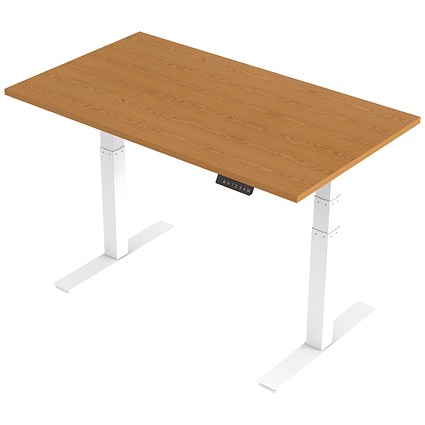 Trexus Height-adjustable Desk, White Legs, 1400mm, Oak