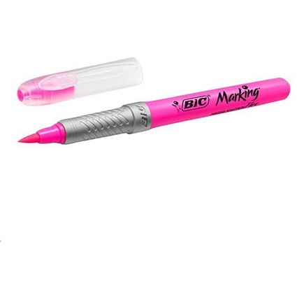 Bic Grip Pen-shaped Highlighter, Medium, Pink, Pack of 12