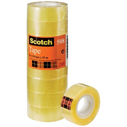 Scotch 508 Clear Tape, 19mm x 33m, Clear, Pack of 8
