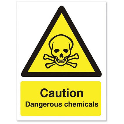 Stewart Superior Caution Dangerous Chemicals Sign Self Adhesive Vinyl 150x200mm