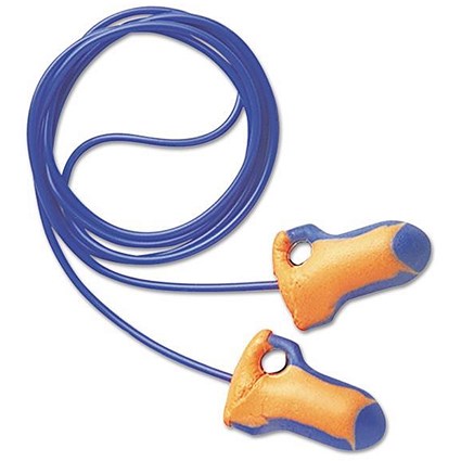 Howard Leight Laser Trak Detectable Earplugs, Corded, Orange/Blue, Pack of 100
