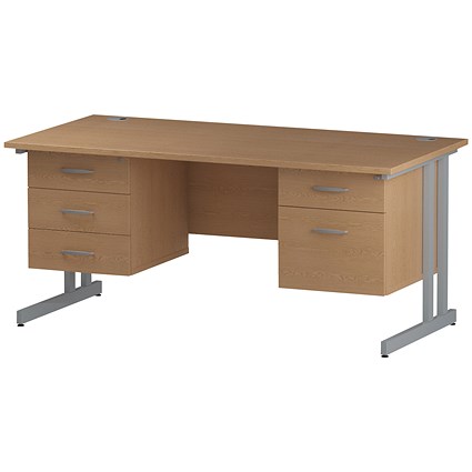 Trexus 1600mm Rectangular Desk, Silver Legs, 2 Pedestals, Oak