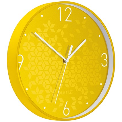 Leitz WOW Wall Clock, 290mm Diameter, Yellow