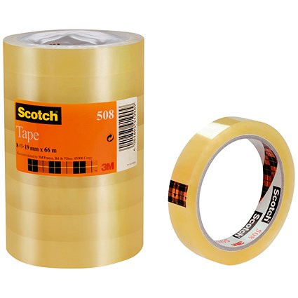 Scotch 508 Clear Tape, 19mm x 66m, Clear, Pack of 8