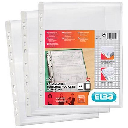 Elba A4 Heavy-duty Expanding Pockets, with Flap, Pack of 5