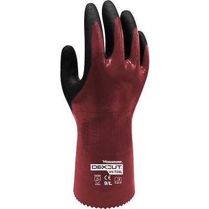 Wonder Grip WG-728L Dexcut Gloves, Fully Coated, Large, Red