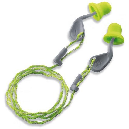Uvex Xact-Fit Ear Plug, Corded, Green/Grey, Pack of 50