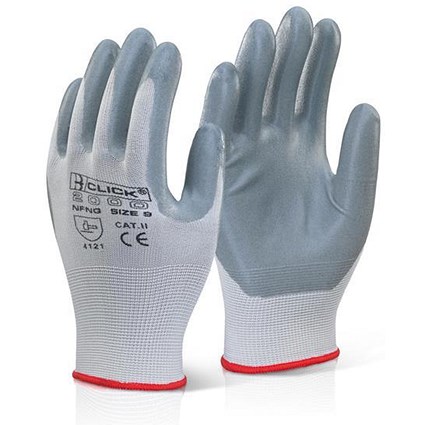 Click 2000 Nitrile Foam Nylon Glove, Extra Large, Grey, Pack of 100