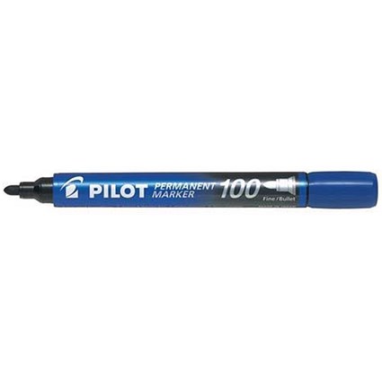 Pilot 100 Permanent Marker, Bullet Tip, Line Width 1mm, Blue, Pack of 20