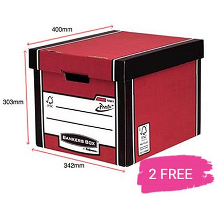 Fellowes Premium 726 Tall Bankers Box, Red & White, Buy 10 Get 2 Free