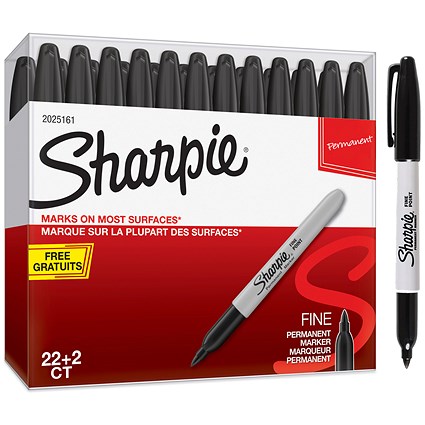 Sharpie Permanent Markers, Fine Point, Black, Pack of 24