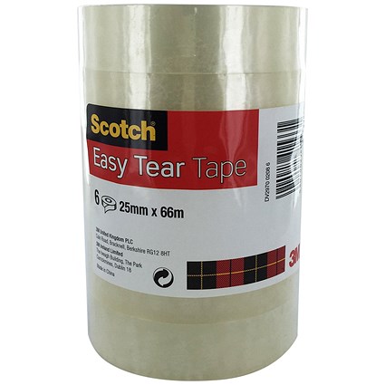 Scotch Easy Tear Tape Rolls, 25mm x 66m, Pack of 6