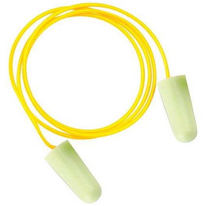 JSP SoundStop Corded Ear Plugs, PU Foam, Yellow, 100 Pairs