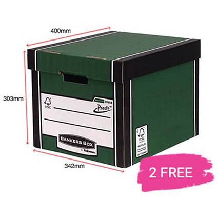 Fellowes Premium 726 Tall Bankers Box, Green & White, Buy 10 Get 2 Free