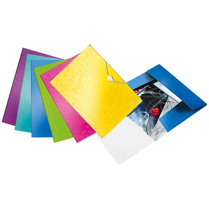 Leitz WOW Elasticated Files, 3-Flap, A4, Assorted, Pack of 20