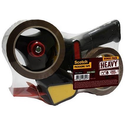Scotch Tape Dispenser kit with 2 x Heavy Packaging Tape Low Noise - 50mmx66m