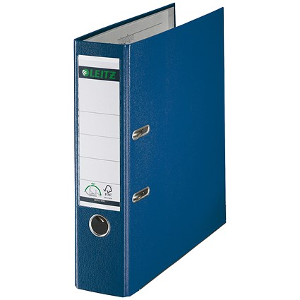 Leitz Foolscap Lever Arch Files, Plastic, 80mm Spine, Blue, Pack of 10