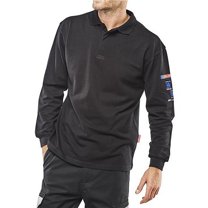 Click Arc Flash Fire Retardant Long Sleeve Polo Shirt, Large, Navy Blue