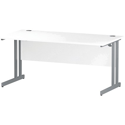 Trexus 1600mm Rectangular Desk, Silver Legs, White
