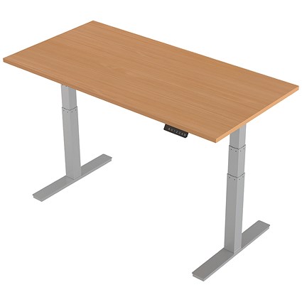 Trexus Height-adjustable Desk, Silver Legs, 1600mm, Beech