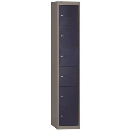 Bisley 6 Door Steel Locker / Depth 305mm / Grey Shell & Blue Door