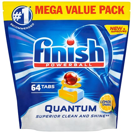 Finish Dishwasher Powerball Tablets, All-in-1, Lemon, Pack of 64
