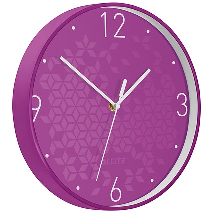 Leitz WOW Wall Clock, 290mm Diameter, Purple