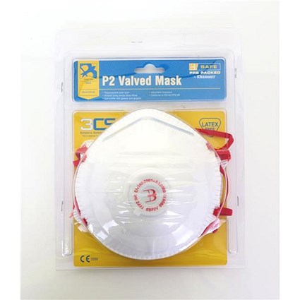 B-Safe Pre Packed P2 Valve Mask, Polypropylene, Latex-free, White, Pack of 3