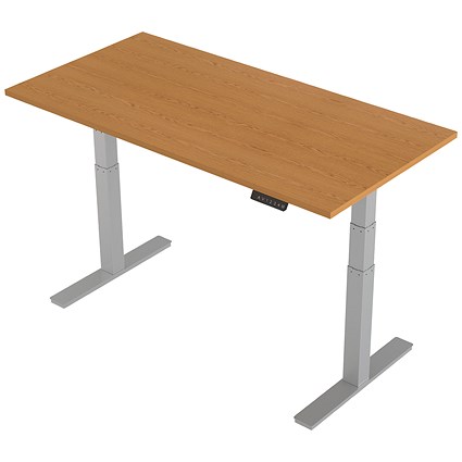 Trexus Height-adjustable Desk, Silver Legs, 1600mm, Oak