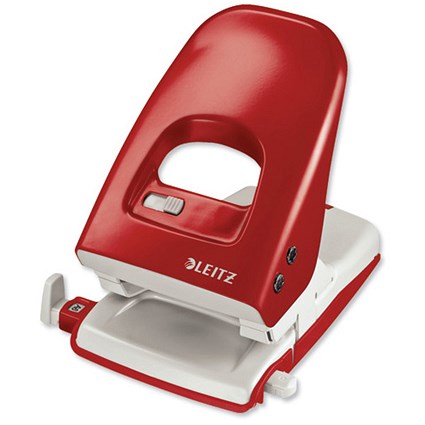 Leitz 5138 Extra Strong Punch 2-Hole Long-handled Capacity 40x 80gsm Red and Grey