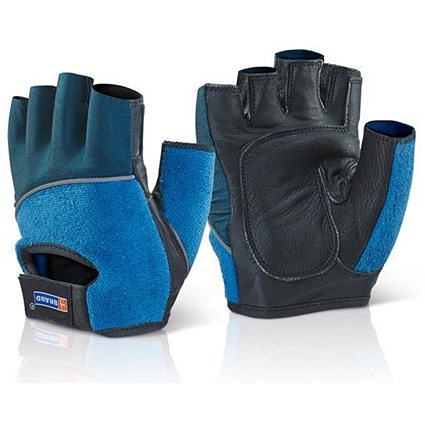B-Brand Fingerless Gel Gloves, Large, Blue