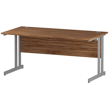 Trexus 1600mm Rectangular Desk, Silver Legs, Walnut