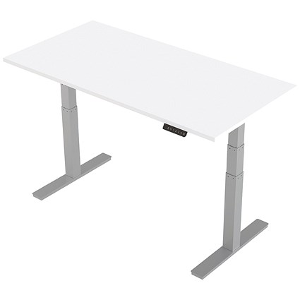 Trexus Height-adjustable Desk, Silver Legs, 1600mm, White
