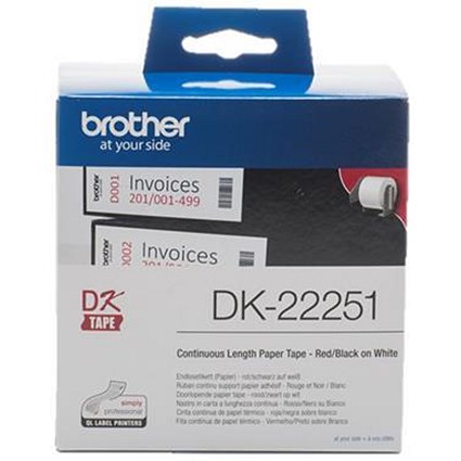 Brother Label Continuous Paper Roll 62mmx15.24M Black and Red on White Ref DK22251