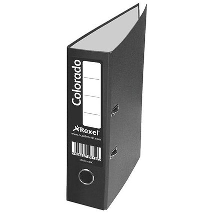 Rexel Colorado Foolscap Lever Arch Files, Plastic, 80mm Spine, Black, Pack of 10