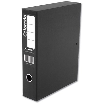 Rexel Colorado Box File with Lock Spring 70mm Spine Foolscap Black [Pack 5]