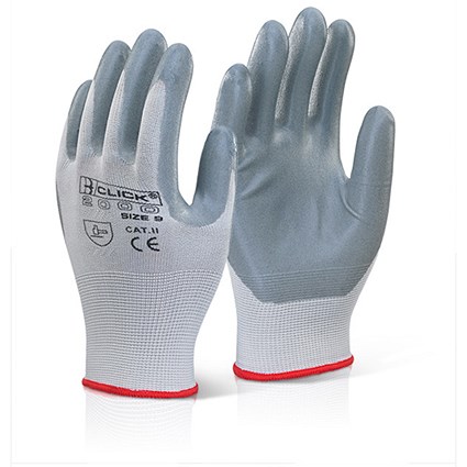 Click 2000 Nitrile Foam Polyester Glove, Small, Grey, Pack of 100
