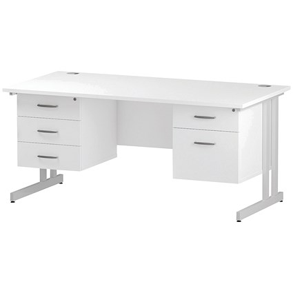 Trexus 1600mm Rectangular Desk, White Legs, 2 Pedestals, White