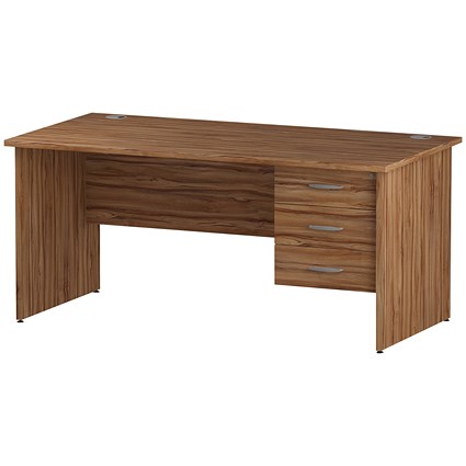 Trexus 1600mm Rectangular Desk, Panel Legs, 3 Drawer Pedestal, Walnut