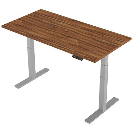 Trexus Height-adjustable Desk, Silver Legs, 1600mm, Walnut
