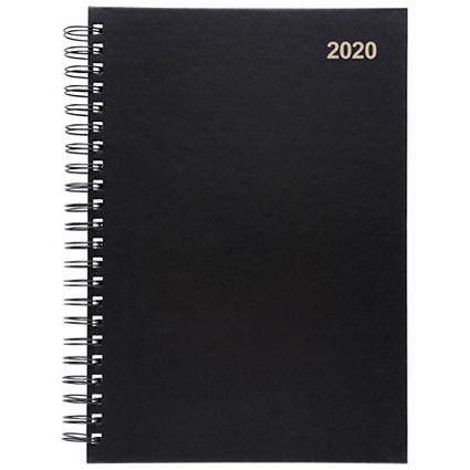 5 Star 2020 Diary, Day to a Page, Wirobound, A4, Black