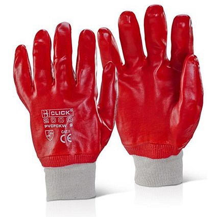 Click 2000 PVC Fully Coated Knitwrist Gloves, Extra Large, Red, Pack of 100