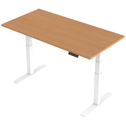 Trexus Height-adjustable Desk, White Legs, 1600mm, Beech