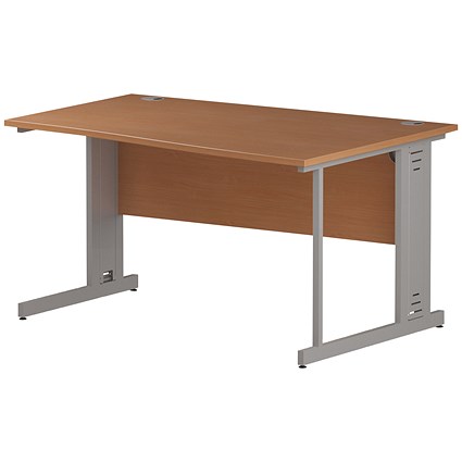 Trexus 1400mm Wave Desk, Right Hand, Cable Managed Silver Legs, Beech