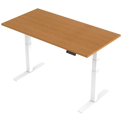 Trexus Height-adjustable Desk, White Legs, 1600mm, Oak