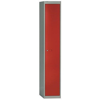 Bisley 1 Door Steel Locker / Depth 457mm / Grey Shell & Red Door