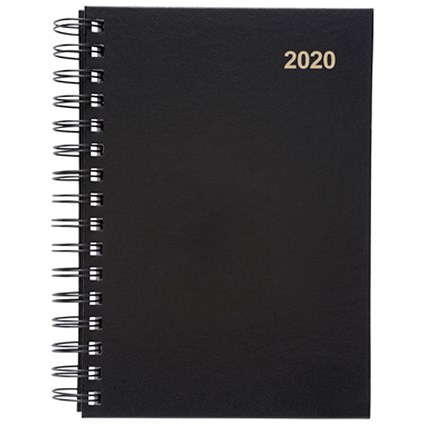 5 Star 2020 Diary, Day to a Page, Wirobound, A5, Black