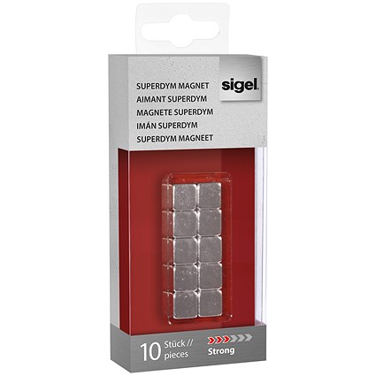 Sigel SuperDym Magnets C5, Cube, Silver, Pack of 10