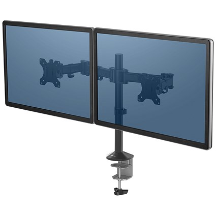 Fellowes Reflex Deskclamped Dual Monitor Arm, Adjustable Height and Depth, Black